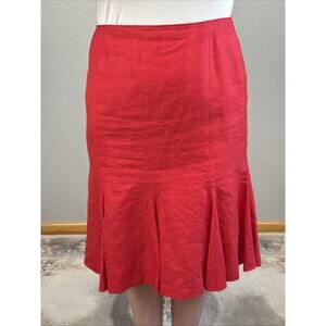 Escada Womens Vintage Red Linen Trumpet Midi Skirt Size 40 US 10 Flare Lined